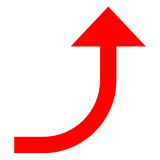 Docomo arrow pointing rightwards then curving upwards emoji image