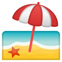 Google beach with umbrella emoji image