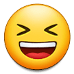 Samsung smiling face with open mouth and tightly-closed eyes emoji image