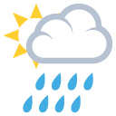white sun behind cloud with rain emoji details, uses