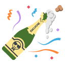 bottle with popping cork emoji details, uses
