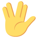 raised hand with part between middle and ring fingers emoji details, uses