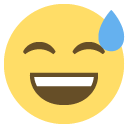 smiling face with open mouth and cold sweat emoji details, uses